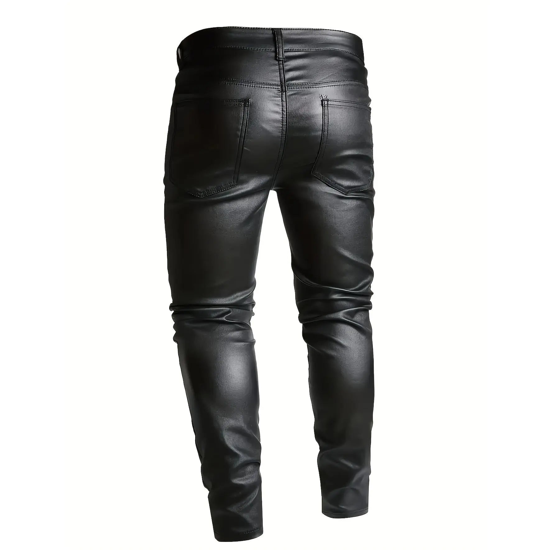 European and American men's plus size hot fashion black leather pants trend high-end slim fit small leg pants versatile pants