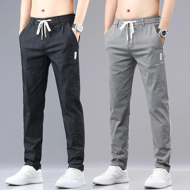 6 Colour Summer Men's Classic  Cotton Solid Color Fashion Business Casual Pants Elastic Waist Korean Fashion Men Clothing 28-38