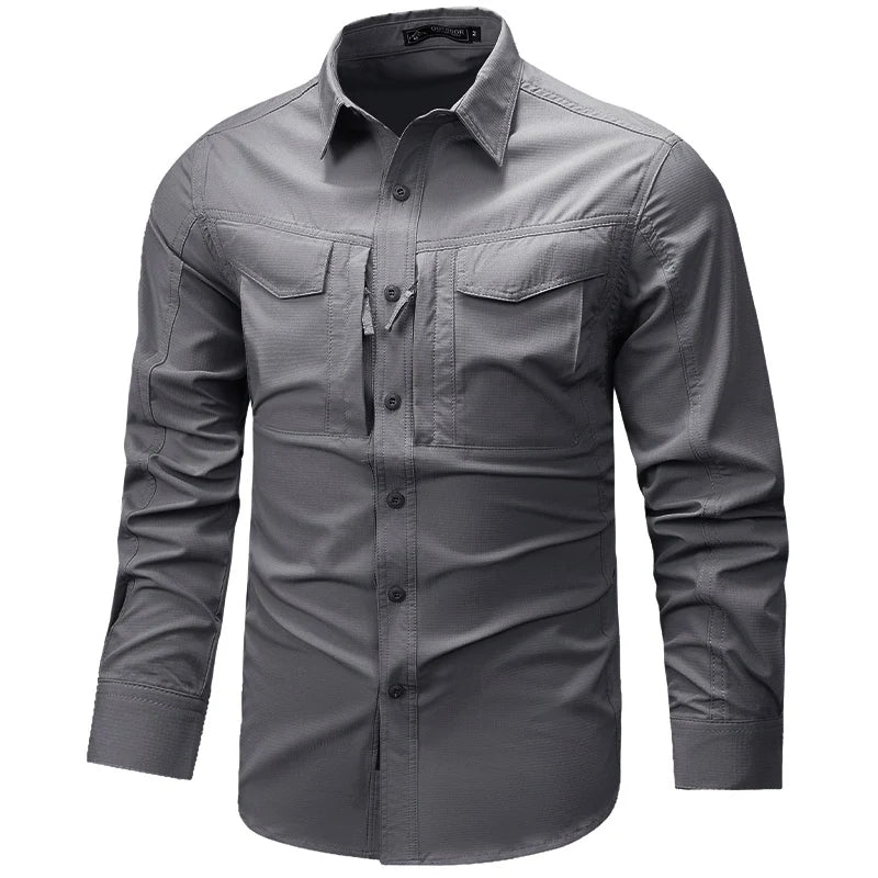 Spring Autumn Men Long Sleeved Shirt Men Tactical Work Shirts Tops Outdoor Multi-pocket Quick Drying Hiking Fishing Cargo Shirts