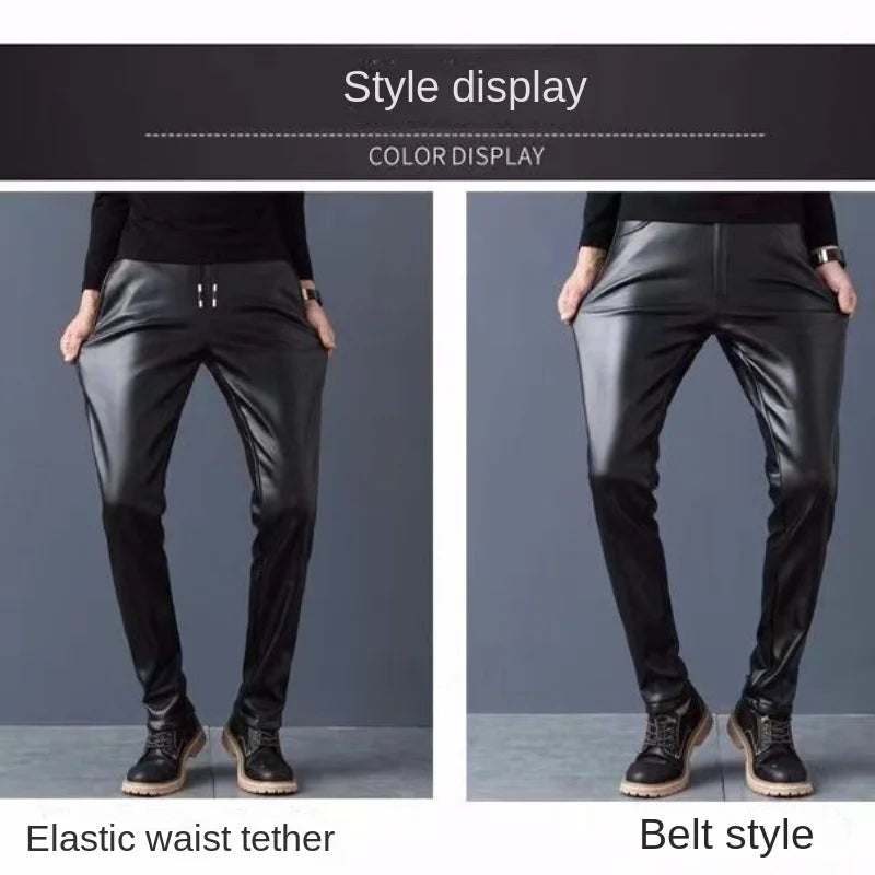 Windproof Slim Leather Pants for Men: Thickened Warm Motorcycle Trousers for Autumn and Winter Black Leather Pants Man