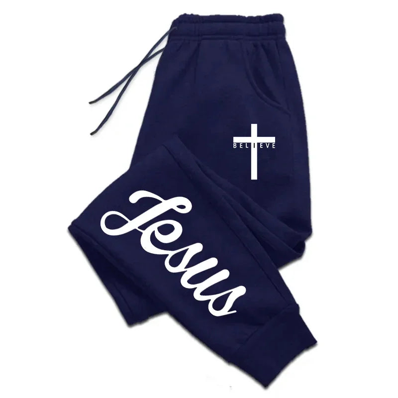 Jesus Cross Men's Sweatpants Solid Color Drawstring Long Pants Male All Season Daily Casual Sports Fitness Versatile Trousers