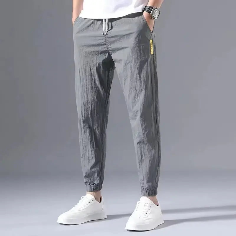 Summer New Fashion Trendloose Large Size Thin Ice Silk Breathable Korean Sports Casual Nine Point Pants 90s Vintage Clothes