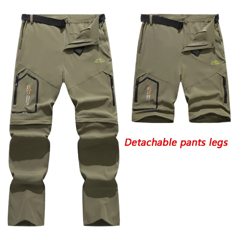 Men's outdoor quick drying pants lightweight and breathable detachable leg sports pants casual elastic hiking travel pants