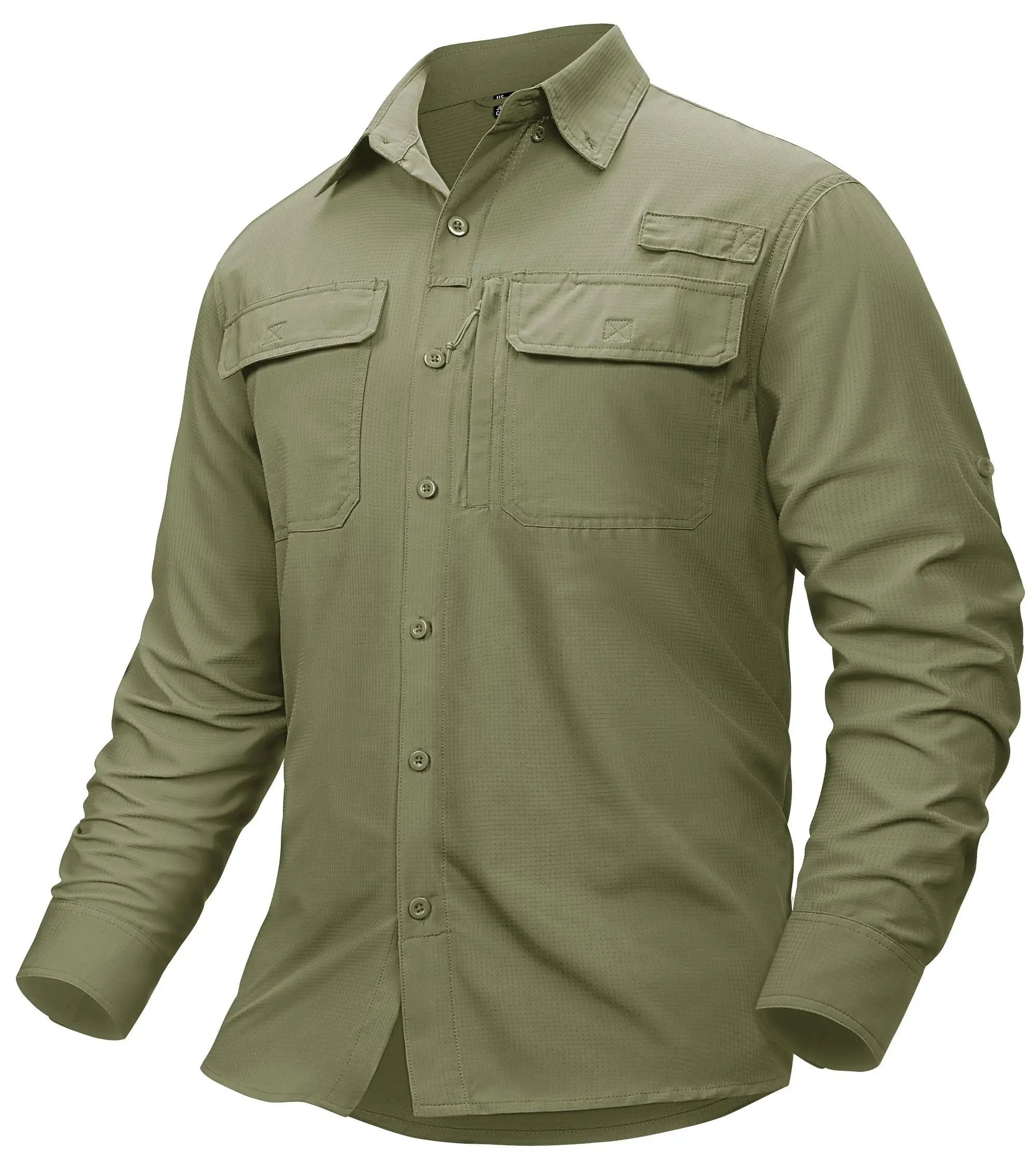 TACVASEN Quick Dry Fishing Shirts Men's UPF 50+ Sun Protection Long+short Sleeve Shirts Mesh Breathable Hiking Work Cargo Shirts