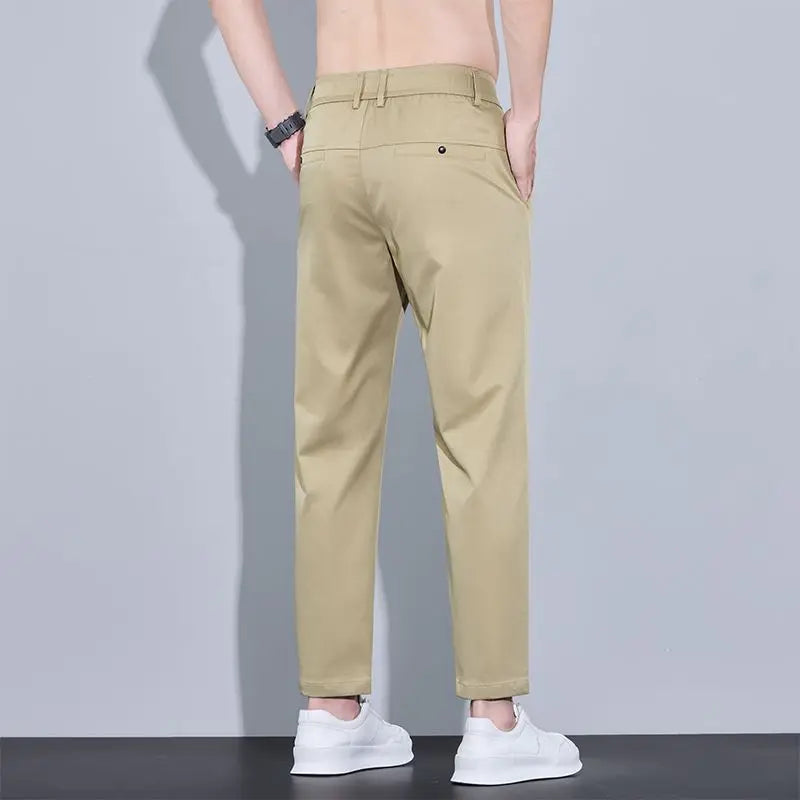 2025 New Summer Ankle-Length Pants Men Straight Fit Fashion Thin Brand Clothing Solid Color Casual Trousers Male 28-38
