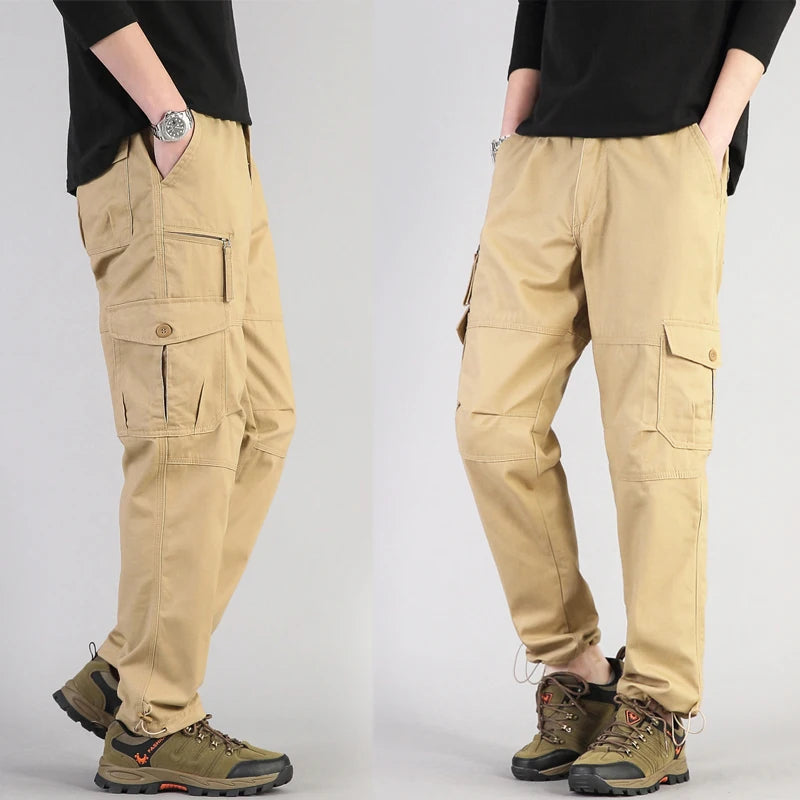 Big Size Men's Casual Sports Pants Stretch Waist Tactical Cargo Pants Man Hiking Pants Joggers Cotton Trousers