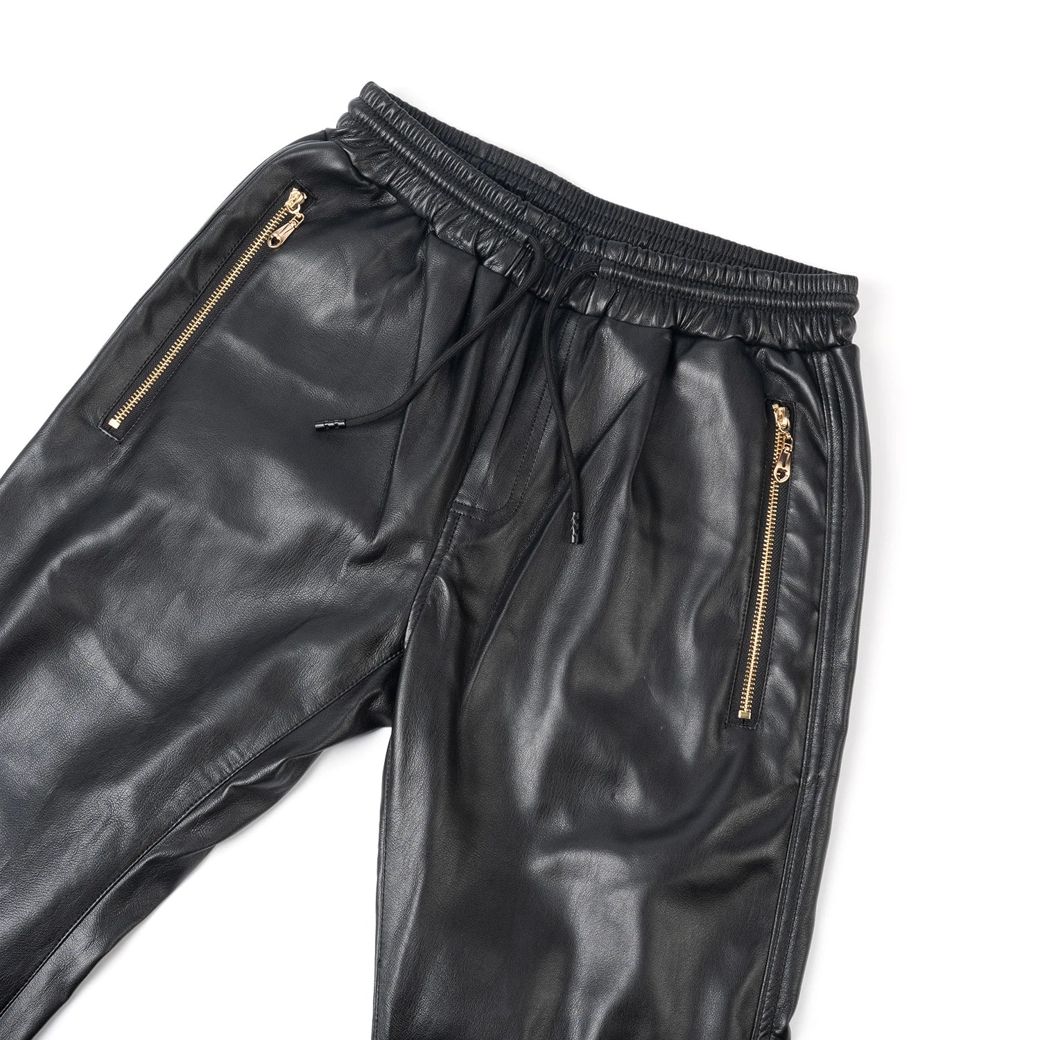 Men's Leather Pants Elastic Waist Jogger Pants PU Leather Motorcycle Trousers Biker's Pants