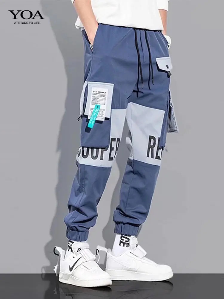 Loose Fit Multi Pocket Joggers For Spring Summer, Men's Street Style Waist Drawstring Casual Pants Cargo Pants For Fitness Outdo