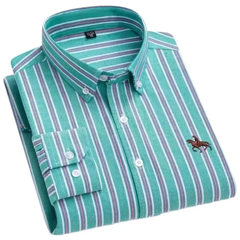 100% Cotton Oxford Shirt For Men's Long Sleeve Solid Casual Business Regular-Fit Formal Dress Shirts Social Blouse Male Clothes