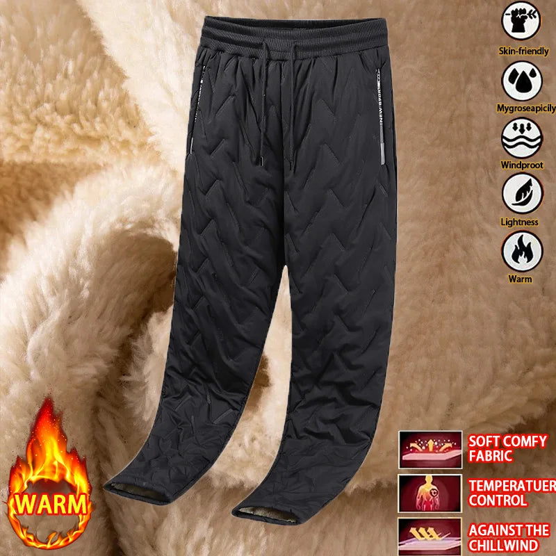 Outdoor Men Thick Fleece Baggy Pants Sherpa Lined Waterproof Sweatpants Windproof Casual Pants Lambswool Warm Active Trousers