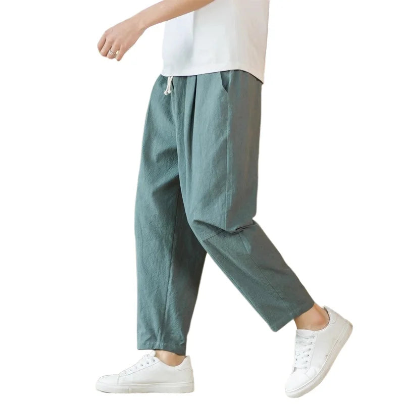 New Men's Linen Lightweight  Sweatpants Cotton Solid Color Breathable Joggers Men Baggy Pants Streetwear Long Trousers Men
