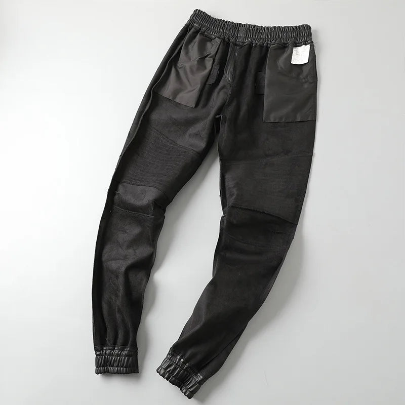 Men's Leather Pants Superior Quality Elastic Waist Jogger Pants PU Leather Trousers Biker's Pants Waterproof