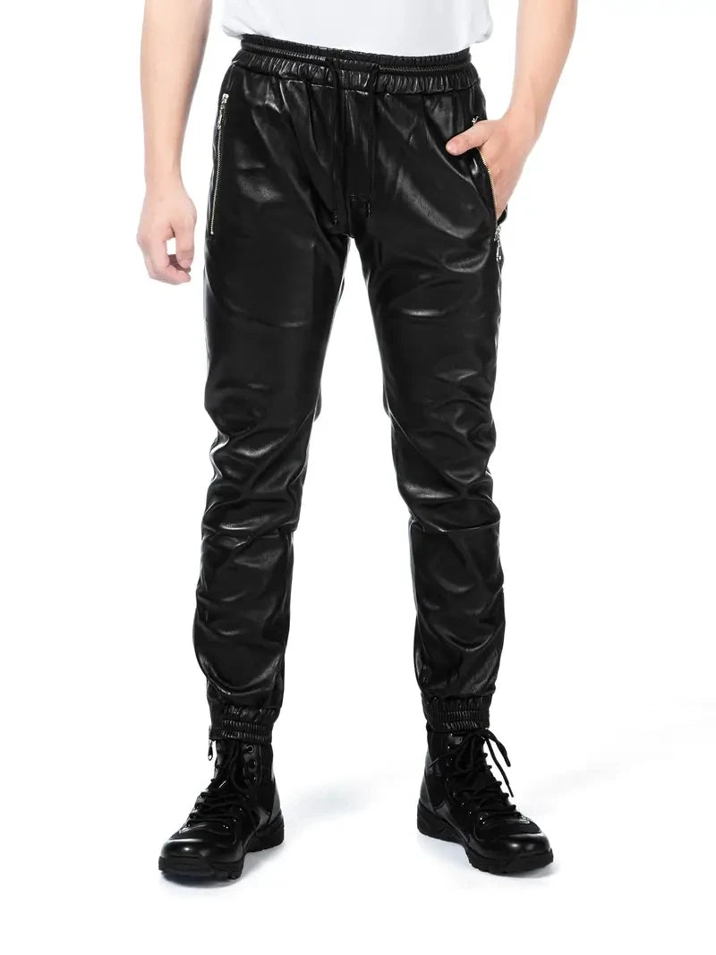 Men's Chic PU Leather Pants,Street Style Punk Tapered Pants For Performance Party Nightclub