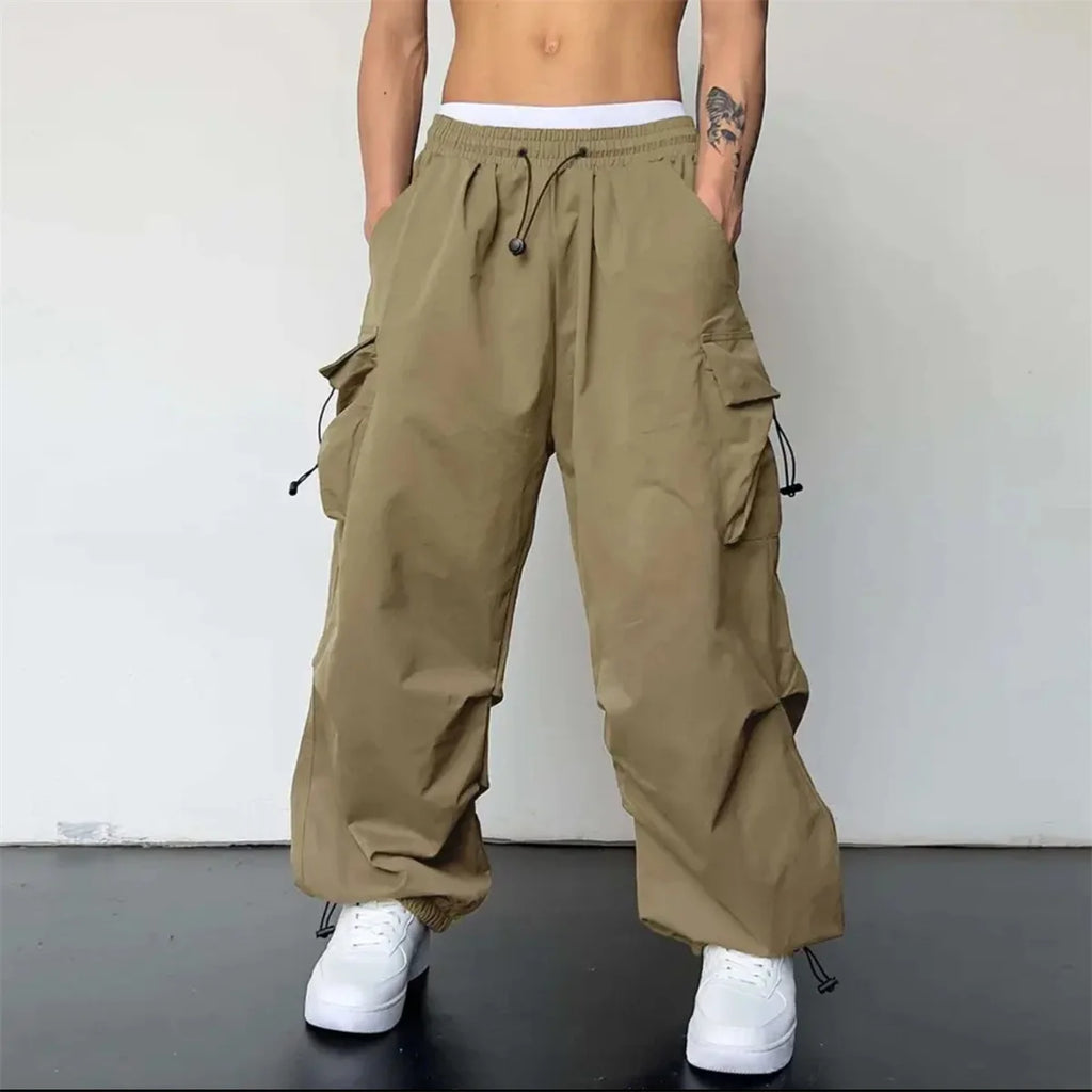 Streetwear 2024 Spring Harem Casual Pants Men Elastic Waist Solid Color Cargo Pants Multi Pocket Loose Baggy Pants For Women