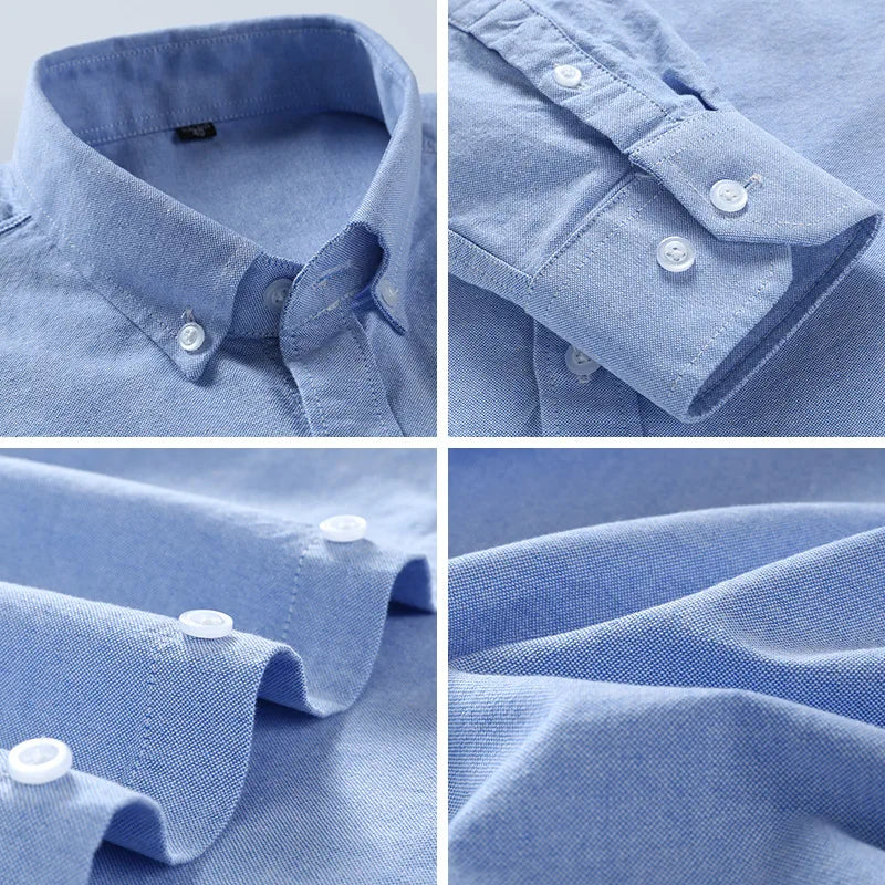100% Cotton Oxford Shirt For Men's Long Sleeve Solid Casual Business Regular-Fit Formal Dress Shirts Social Blouse Male Clothes