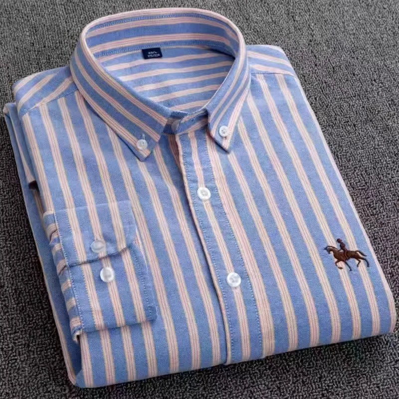 100% Cotton Oxford Shirt For Men's Long Sleeve Solid Casual Business Regular-Fit Formal Dress Shirts Social Blouse Male Clothes