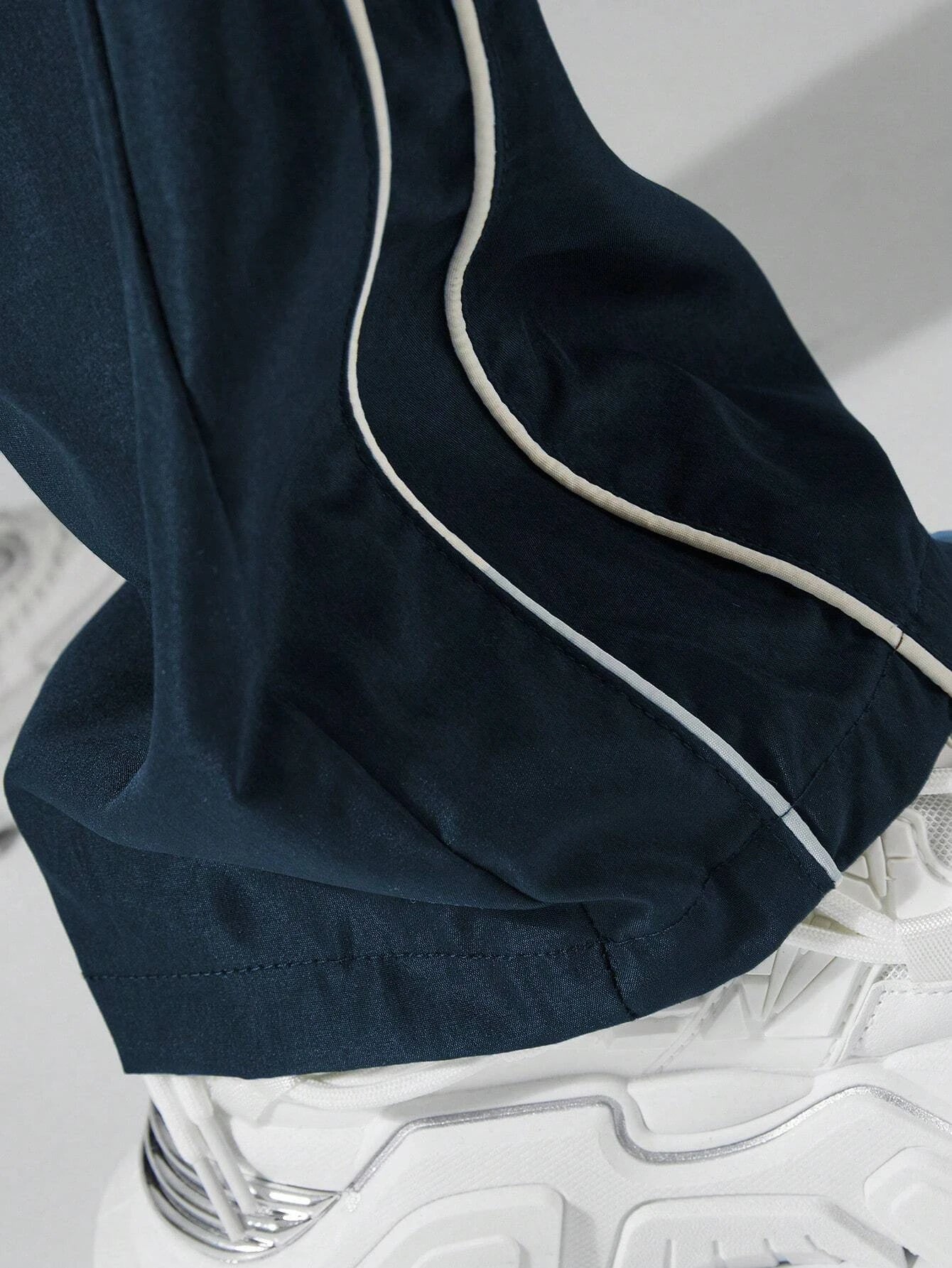 Larbulse Men Contrast Trim Trouser Fashion Casual Pants Solid Color Breathable Loose Straight Drawstring Pants Streetwear