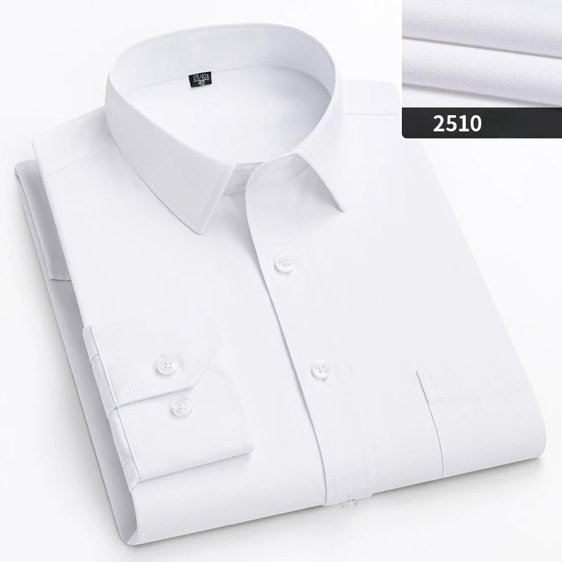 double collor Full shirts for men plus size slim fit formal plain shirt over size office clothes solid long-sleeve business tops
