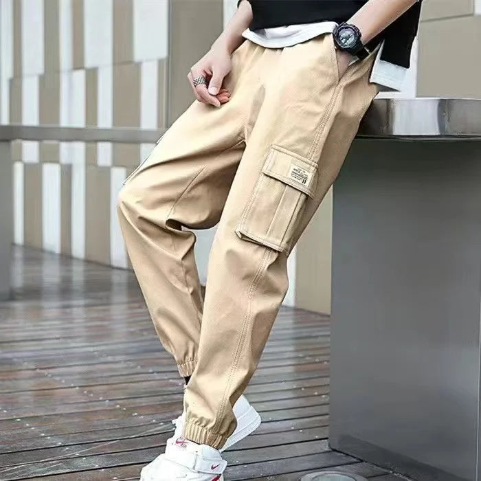 Loose Fit Multi Pocket Joggers For Spring Summer, Men's Street Style Waist Drawstring Casual Pants Cargo Pants For Fitness Outdo