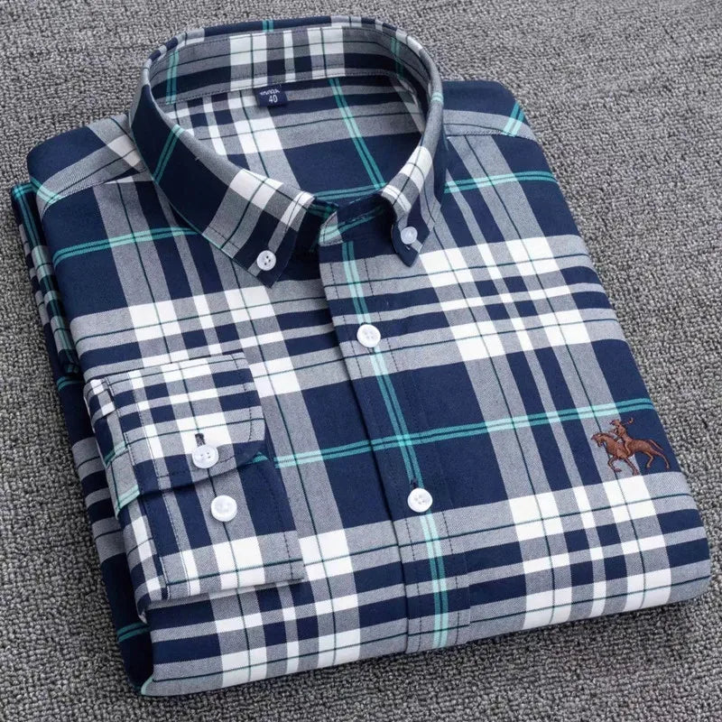 100% Cotton Oxford Shirt For Men's Long Sleeve Solid Casual Business Regular-Fit Formal Dress Shirts Social Blouse Male Clothes