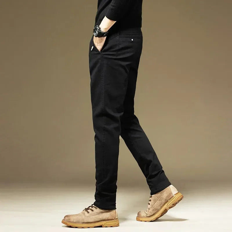 KUBRO Men's Pants Casual Cotton Solid Color Spring Autumn Straight Business Work Pants High Quality Fashion Black Grey Trousers