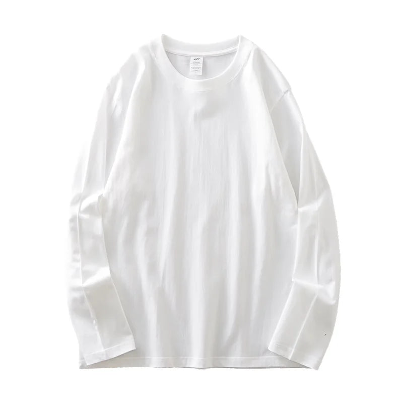 DUKEEN Men's 260G Long Sleeve T Shirts 2025 Spring Pure Cotton Solid Color Basic Crew-Neck Undershirt Men's Loose Tops 11 Color