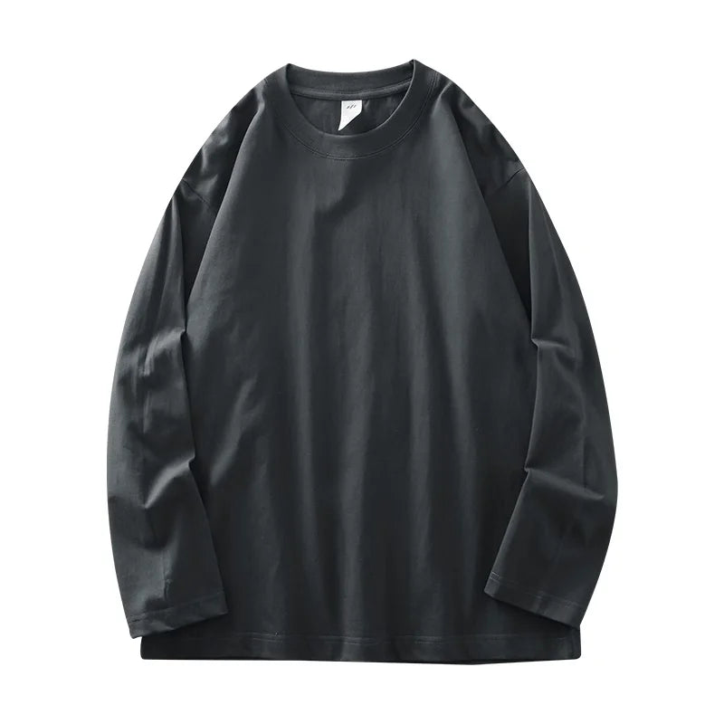 DUKEEN Men's 260G Long Sleeve T Shirts 2025 Spring Pure Cotton Solid Color Basic Crew-Neck Undershirt Men's Loose Tops 11 Color