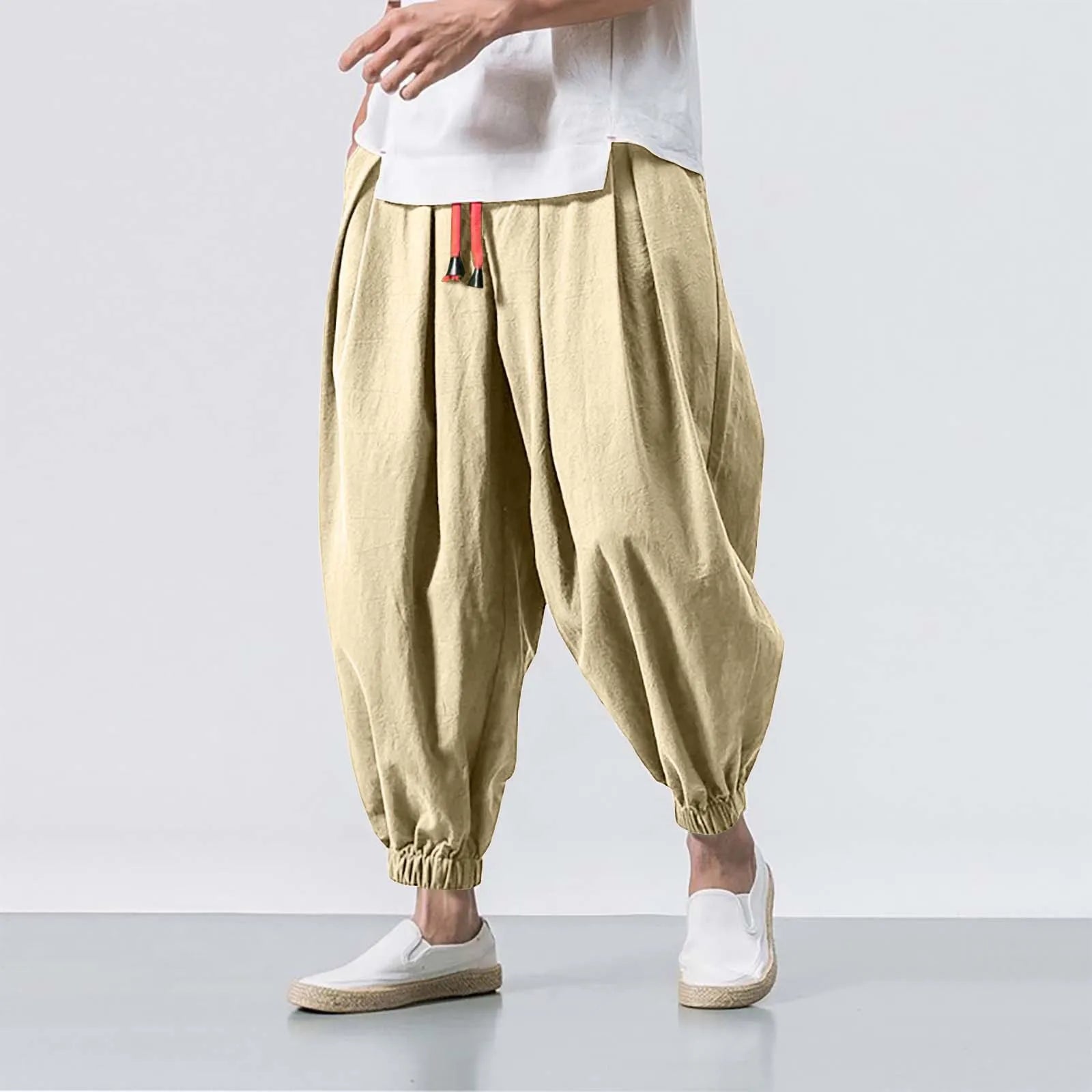 Men Loose Harem Pants Chinese Linen Overweight Sweatpants High Quality Casual Brand Oversize Trousers Male