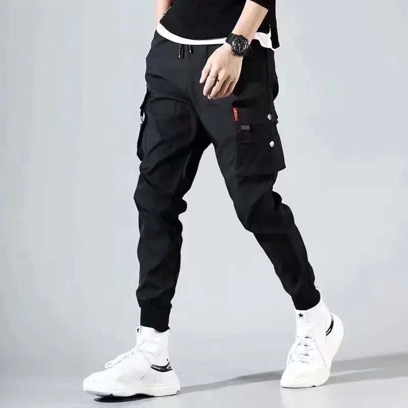 Loose Fit Multi Pocket Joggers For Spring Summer, Men's Street Style Waist Drawstring Casual Pants Cargo Pants For Fitness Outdo