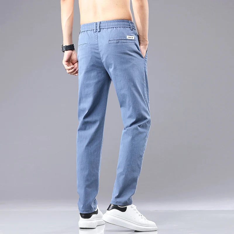 6 Colour Summer Men's Classic  Cotton Solid Color Fashion Business Casual Pants Elastic Waist Korean Fashion Men Clothing 28-38