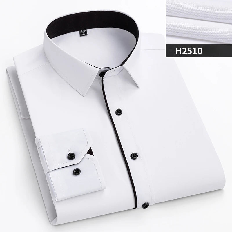 double collor Full shirts for men plus size slim fit formal plain shirt over size office clothes solid long-sleeve business tops