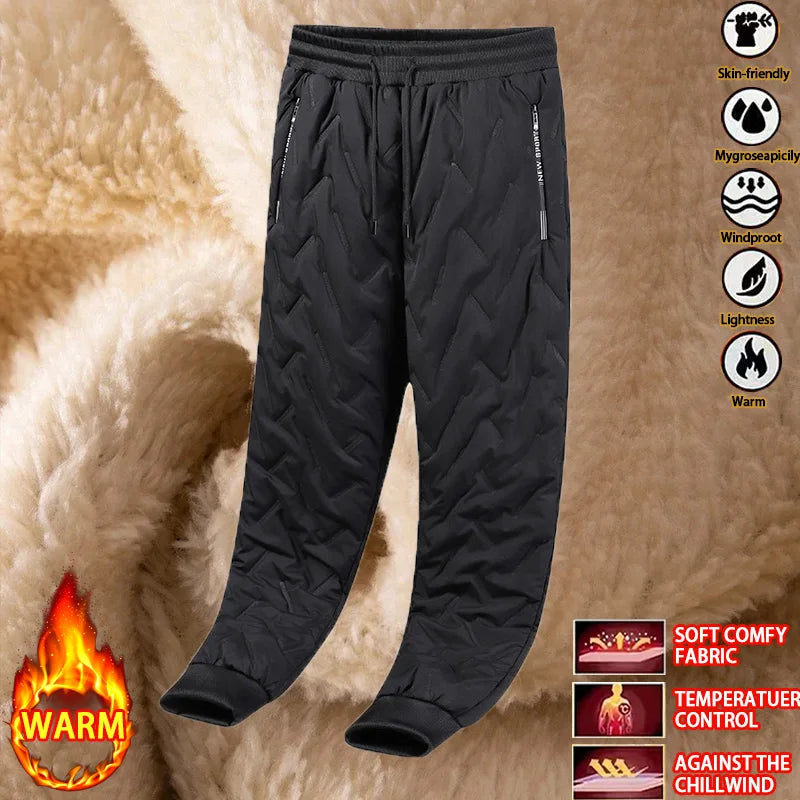 Outdoor Men Thick Fleece Baggy Pants Sherpa Lined Waterproof Sweatpants Windproof Casual Pants Lambswool Warm Active Trousers