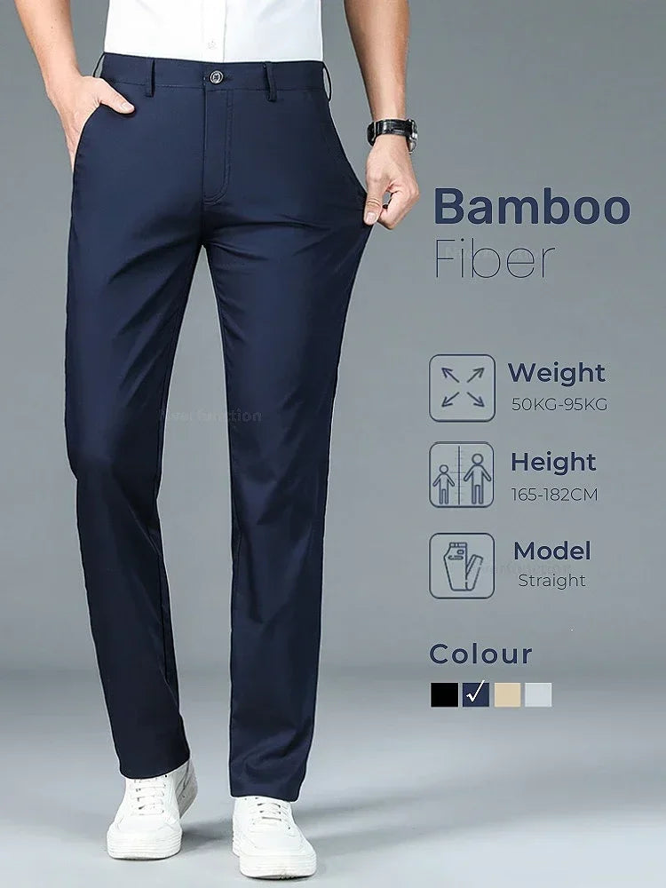 Summer New Men's Bamboo Fiber Slim Business Casual Pants Fashion Classic Breathable Designer Formal Long Trouser Male Clothing