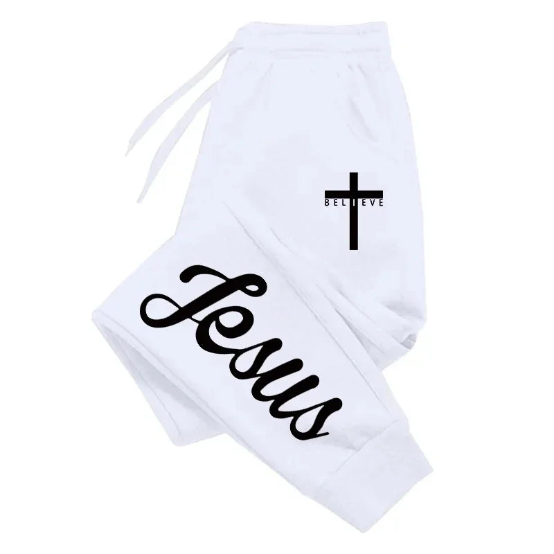 Jesus Cross Men's Sweatpants Solid Color Drawstring Long Pants Male All Season Daily Casual Sports Fitness Versatile Trousers