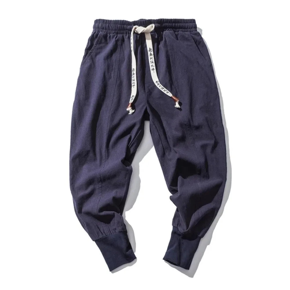 Cotton Linen Harem Pants Men Streetwear Joggers New Baggy Drop-crotch Pants Casual Trousers Men Sweatpants