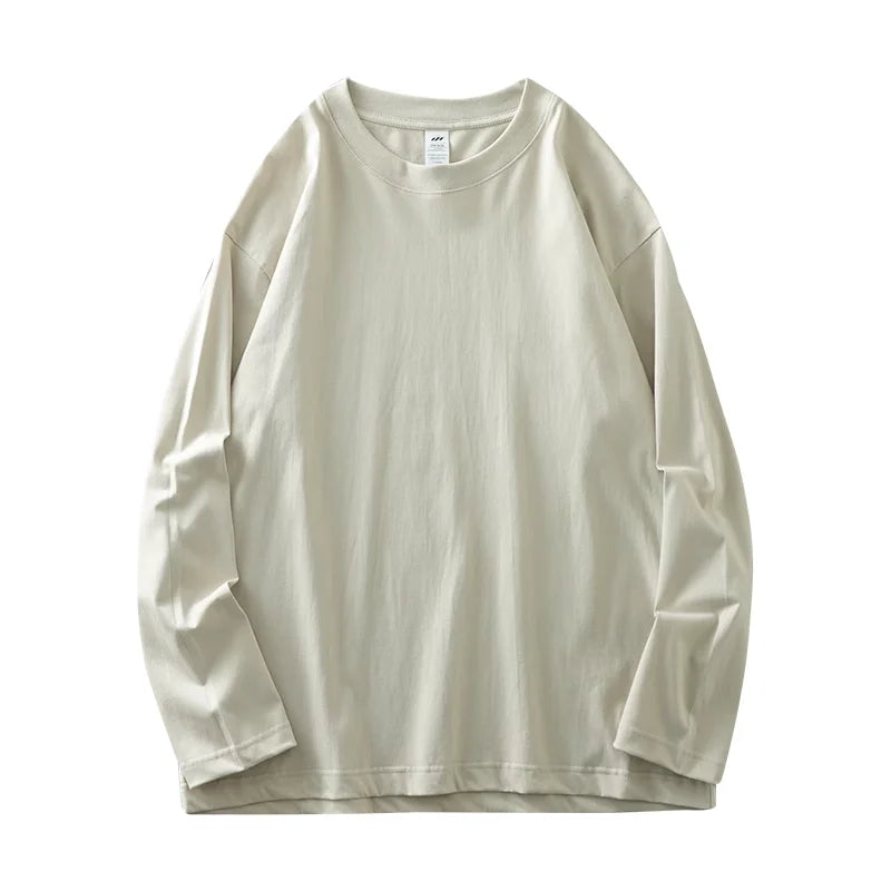 DUKEEN Men's 260G Long Sleeve T Shirts 2025 Spring Pure Cotton Solid Color Basic Crew-Neck Undershirt Men's Loose Tops 11 Color