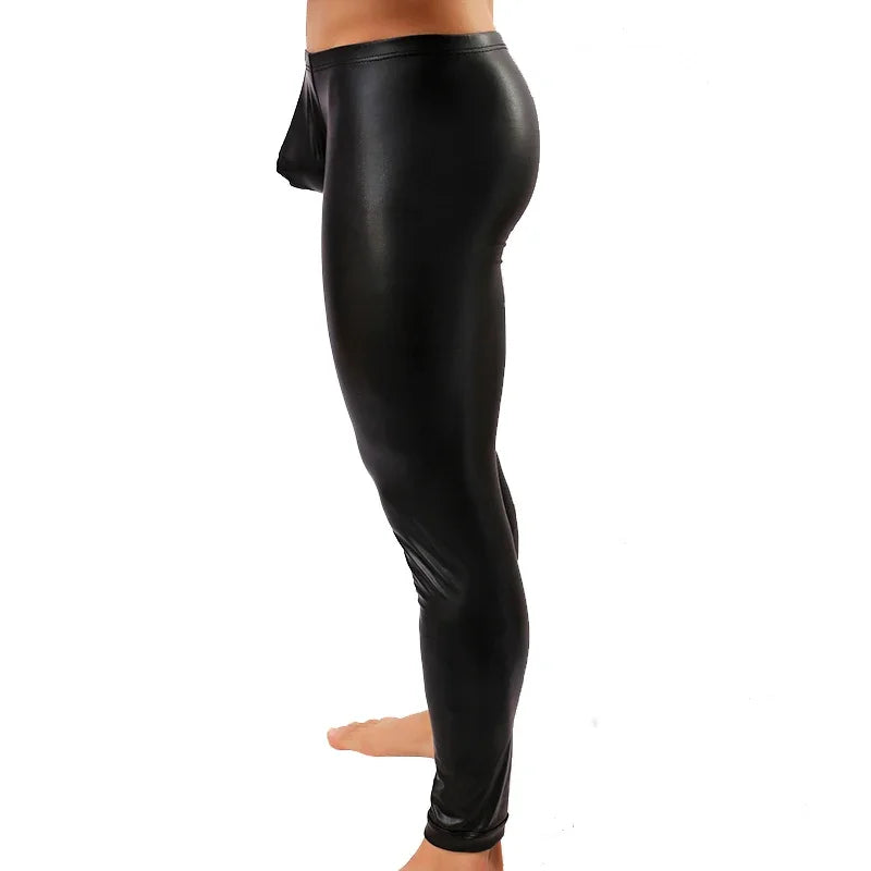 Mens Faux Patent Leather Pants Stage Skinny Performance Pants Stretch Leggings Men Sexy Bodywear Trousers