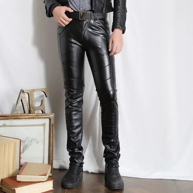 2024 Autumn men leather pants Cultivate one's morality feet pants Leisure PU leather pants