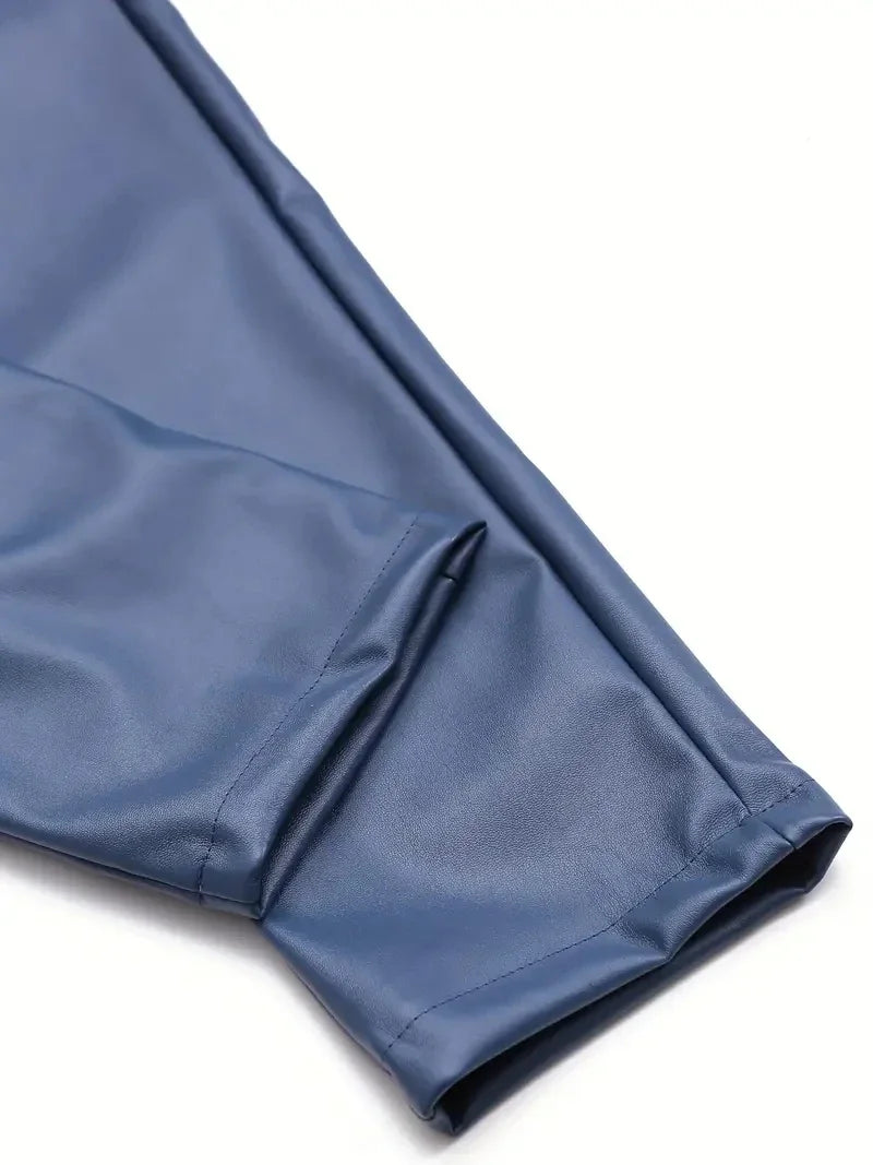 Men's Leather Pants Skinny Fit Elastic Fashion PU Leather Biker's Trousers Nightclub Party & Dance Pants Thin