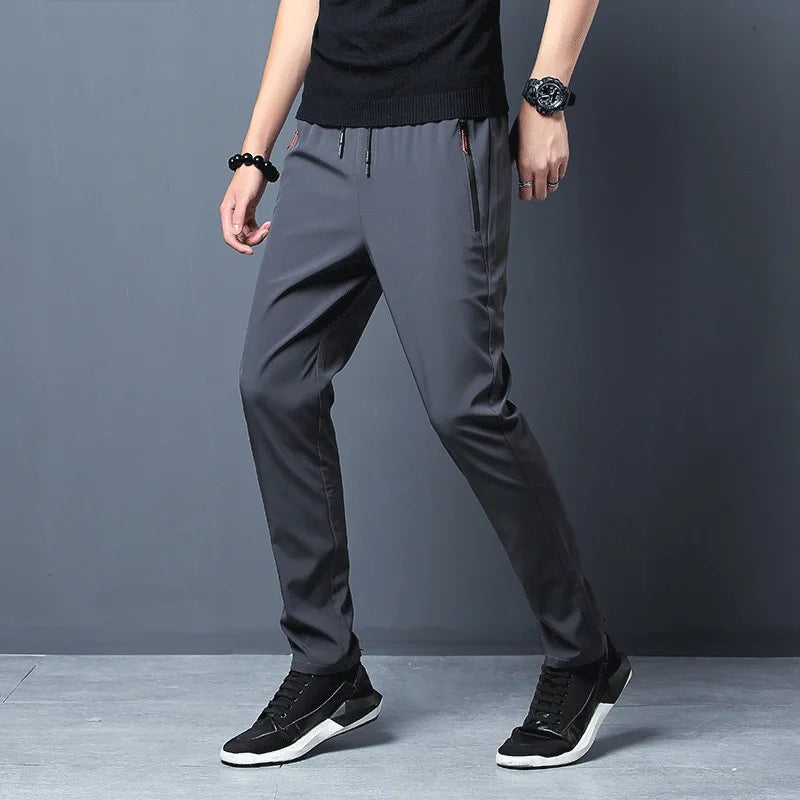 Ice Silk Men's Pants 2023 Summer New Black Gray Thin Business Casual Pants Outdoor Elastic Breathable Straight Leg Sweatpants