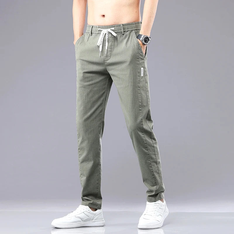 6 Colour Summer Men's Classic  Cotton Solid Color Fashion Business Casual Pants Elastic Waist Korean Fashion Men Clothing 28-38