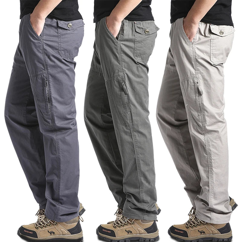 High Quality Men's Cotton Cargo Pants Casual Multiple Pocket Tacitcal Pants Spring Autumn Outdoor Camping Hiking Work Pants