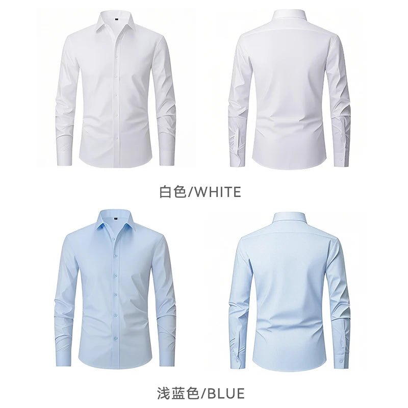 Men's Shirt Euro Size S-2XL Solid Color Eastic Shirt For Men Office Cargo Shirts White Black Long-sleeved Shirt Spring Autumn