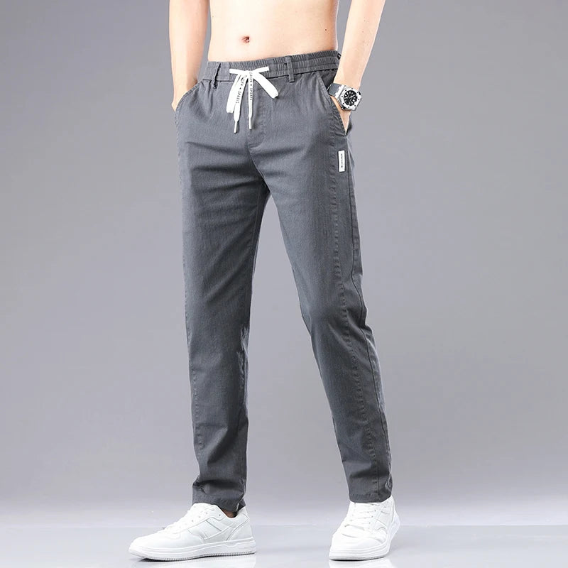 6 Colour Summer Men's Classic  Cotton Solid Color Fashion Business Casual Pants Elastic Waist Korean Fashion Men Clothing 28-38