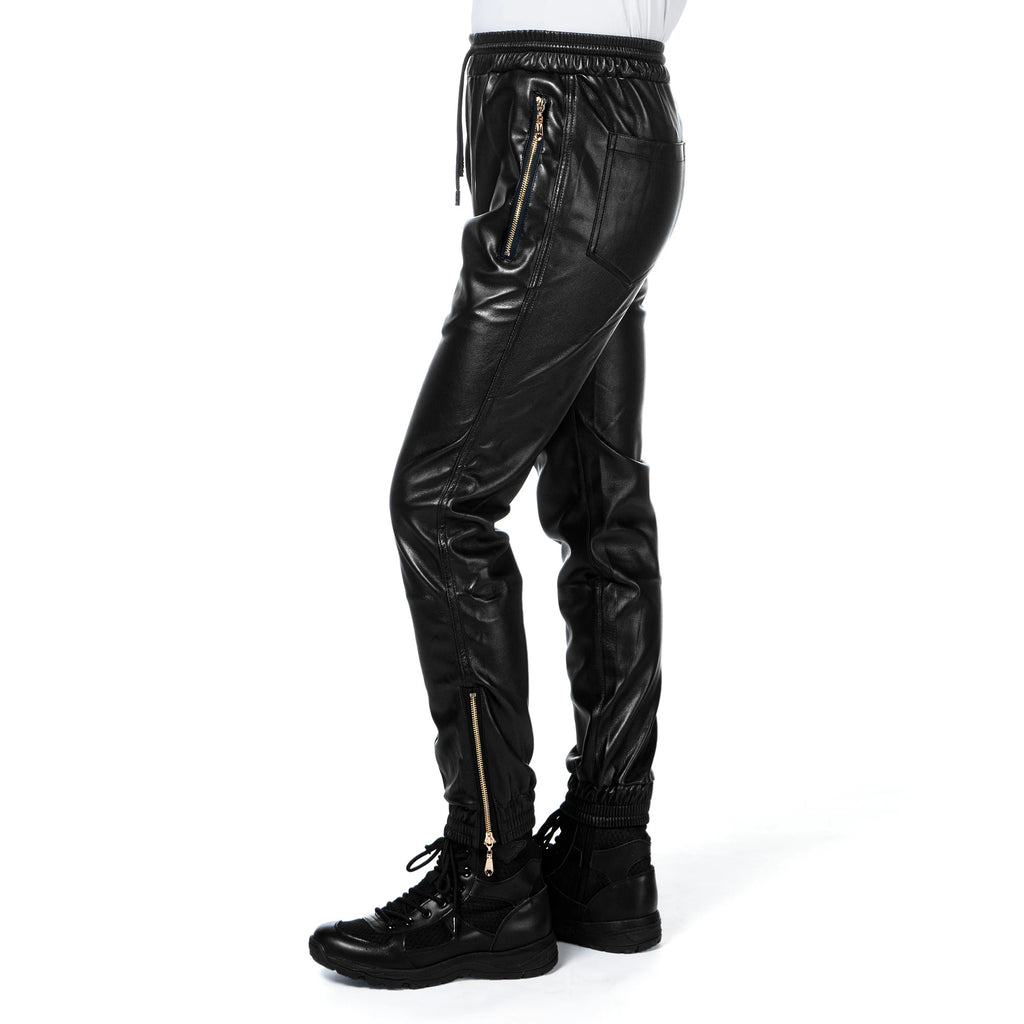 Men's Leather Pants Elastic Waist Jogger Pants PU Leather Motorcycle Trousers Biker's Pants