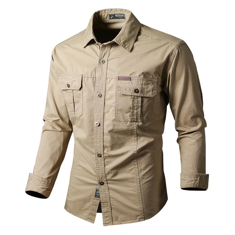Retro Cargo Shirts Men Spring Autumn Cotton Casual Slim Fit Tops Outdoor Long Sleeve Tactical Shirt Army Denim Work Shirts