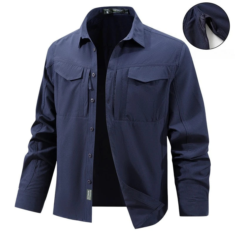 Men Tactical Shirt Men Quick Dry Long Sleeve Cargo Shirts Outdoor Casual Breathable Multi-pocket Hiking Fishing Work Shirt
