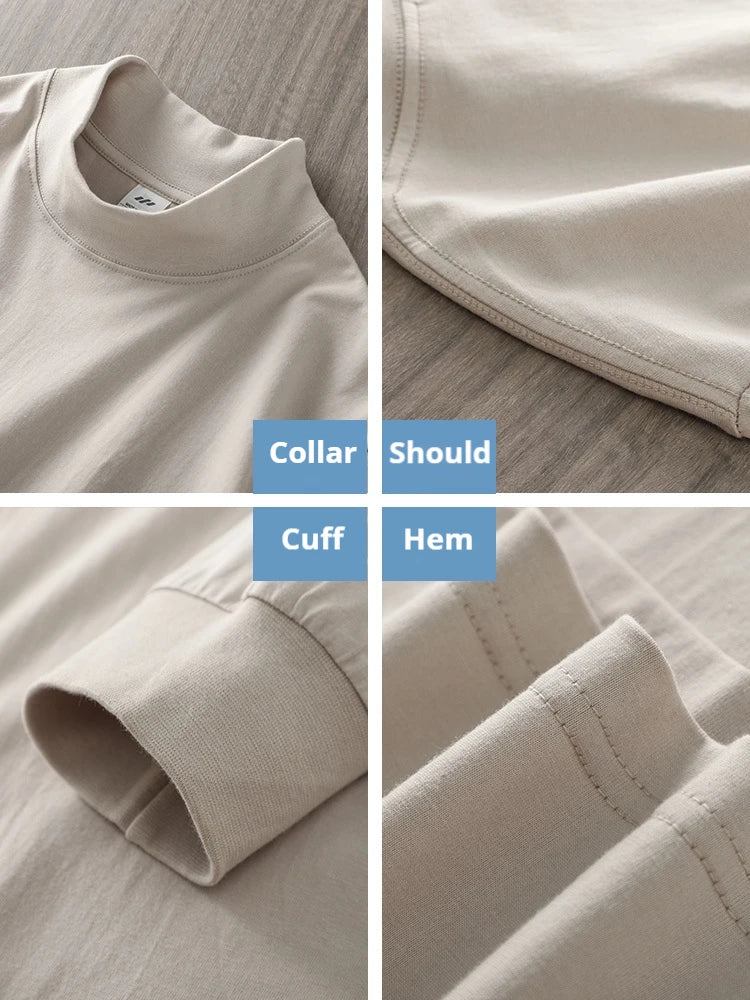 Dukeen 270G Heavyweight Half-Turtleneck Long-Sleeve T Shirts for Men Autumn 100% Cotton Solid Color Undershirt Men's Clothing