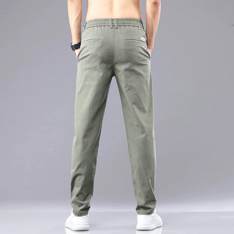 6 Colour Summer Men's Classic  Cotton Solid Color Fashion Business Casual Pants Elastic Waist Korean Fashion Men Clothing 28-38
