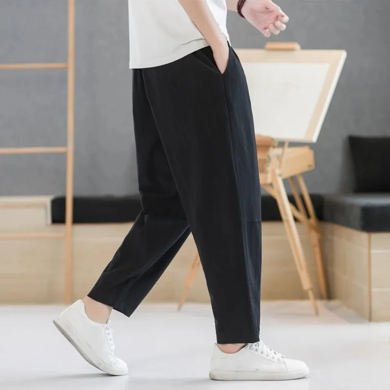 Men's Pants Cotton and Linen Male Summer New Solid Color Mens Trousers Loose Fitness Baggy Streetwear Plus Size M-5XL